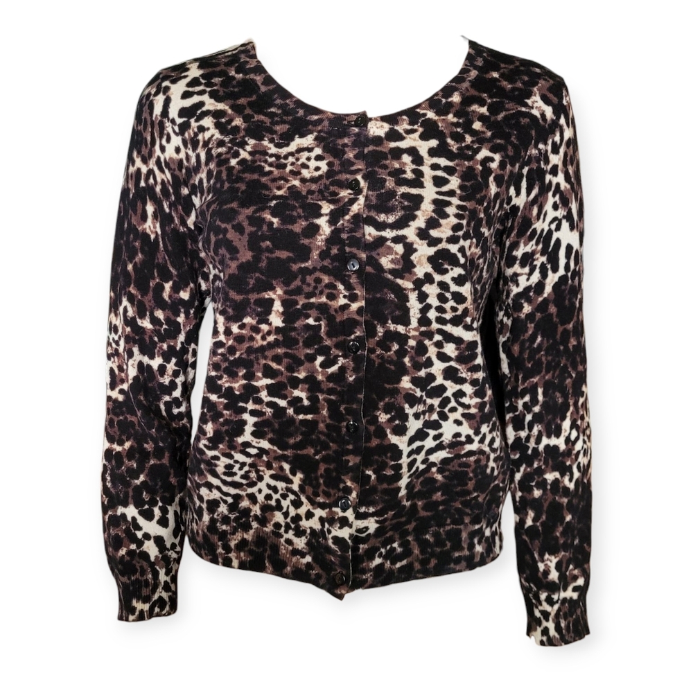 H&M 100% Cotton Leopard Print Cardigan Size Medium